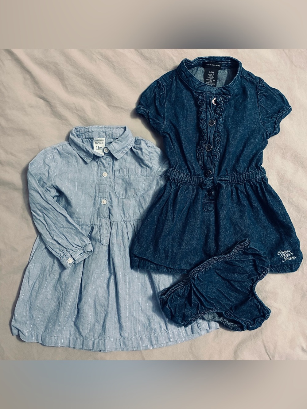 Carters Light Blue Button-Front Shirt Dress & Calvin Klein Jeans Denim Romper